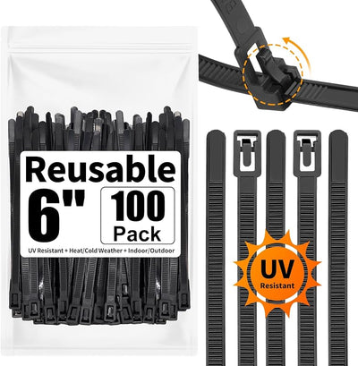 100 Bridas Reutilizables 6pulg Antideslizantes Negro