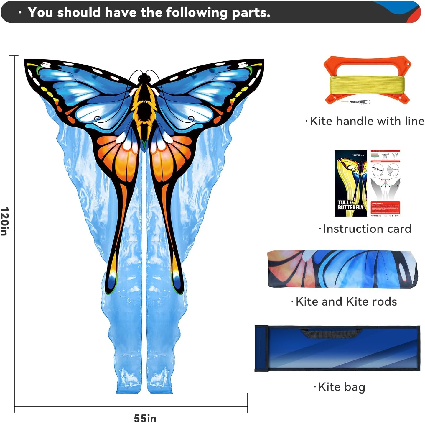 Cometa mariposa tul azul para niños y adultos 4-8 años