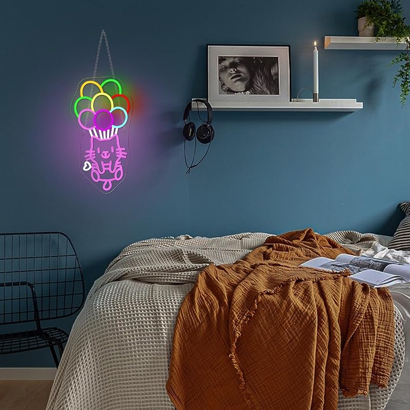 Letrero neón bola de gato decoración dormitorio