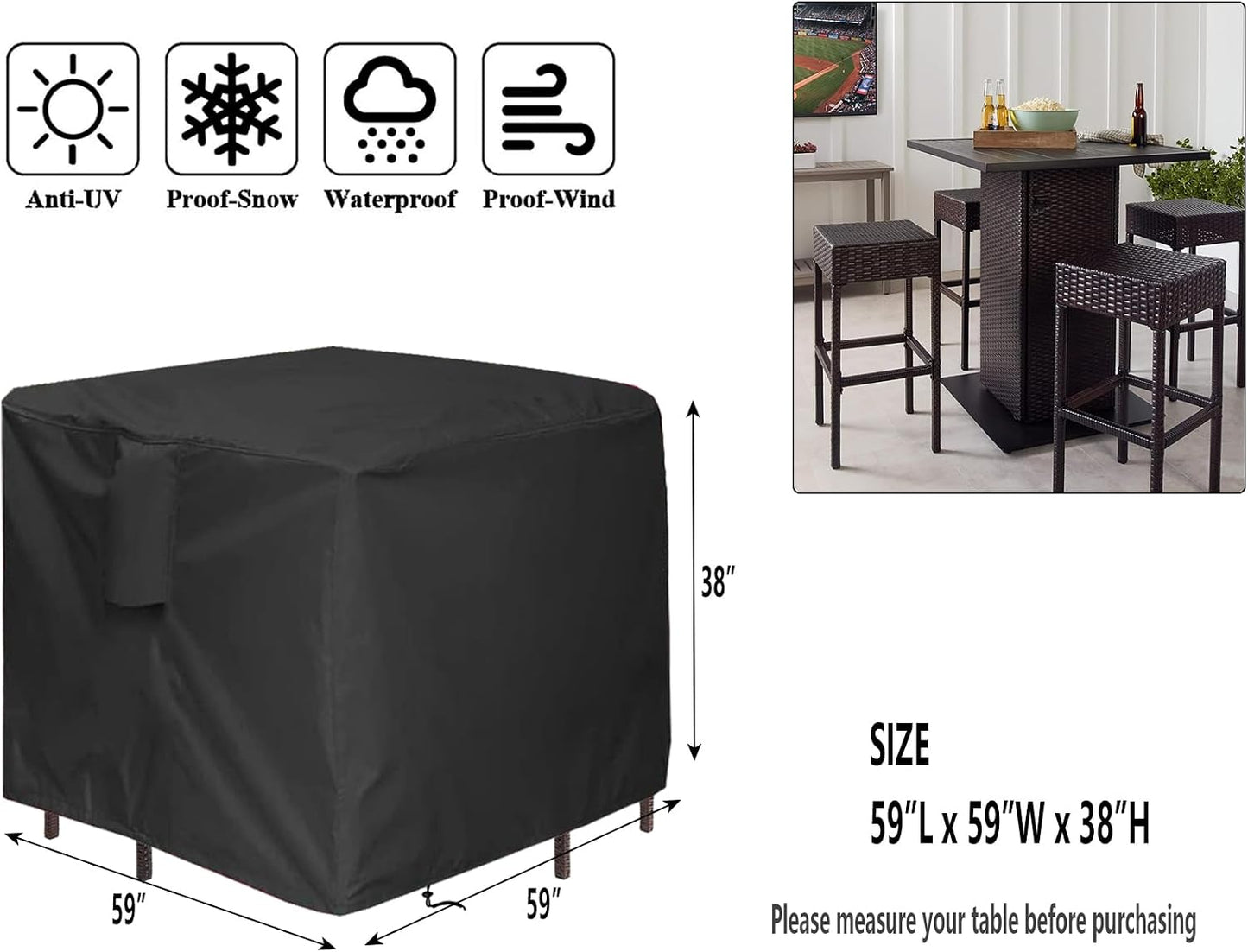 5 Pzas Fundas Mesa y Sillas Cuadradas Impermeables