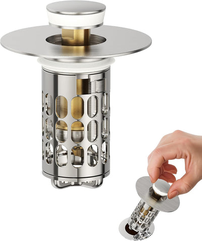 Tapón baño acero inox con recogedor pelo sello silicona 1.1-1.5pulg