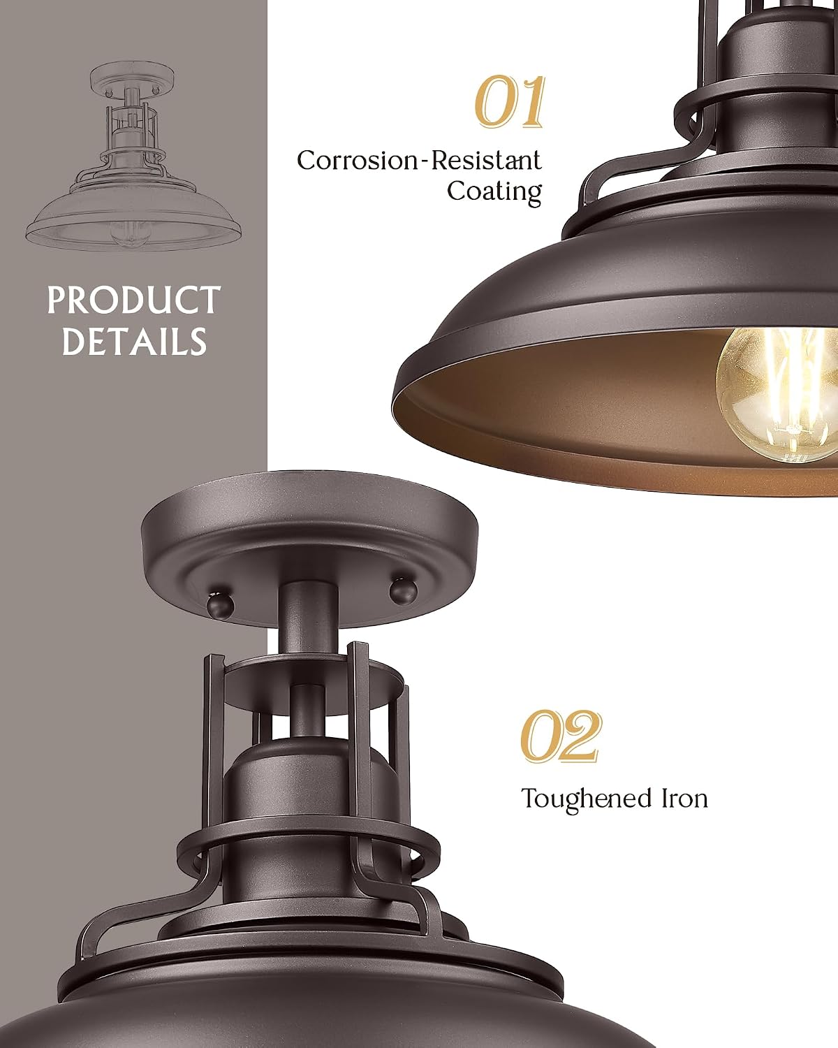 Luz techo semiempotrado 30cm bronce frotado pasillo porche