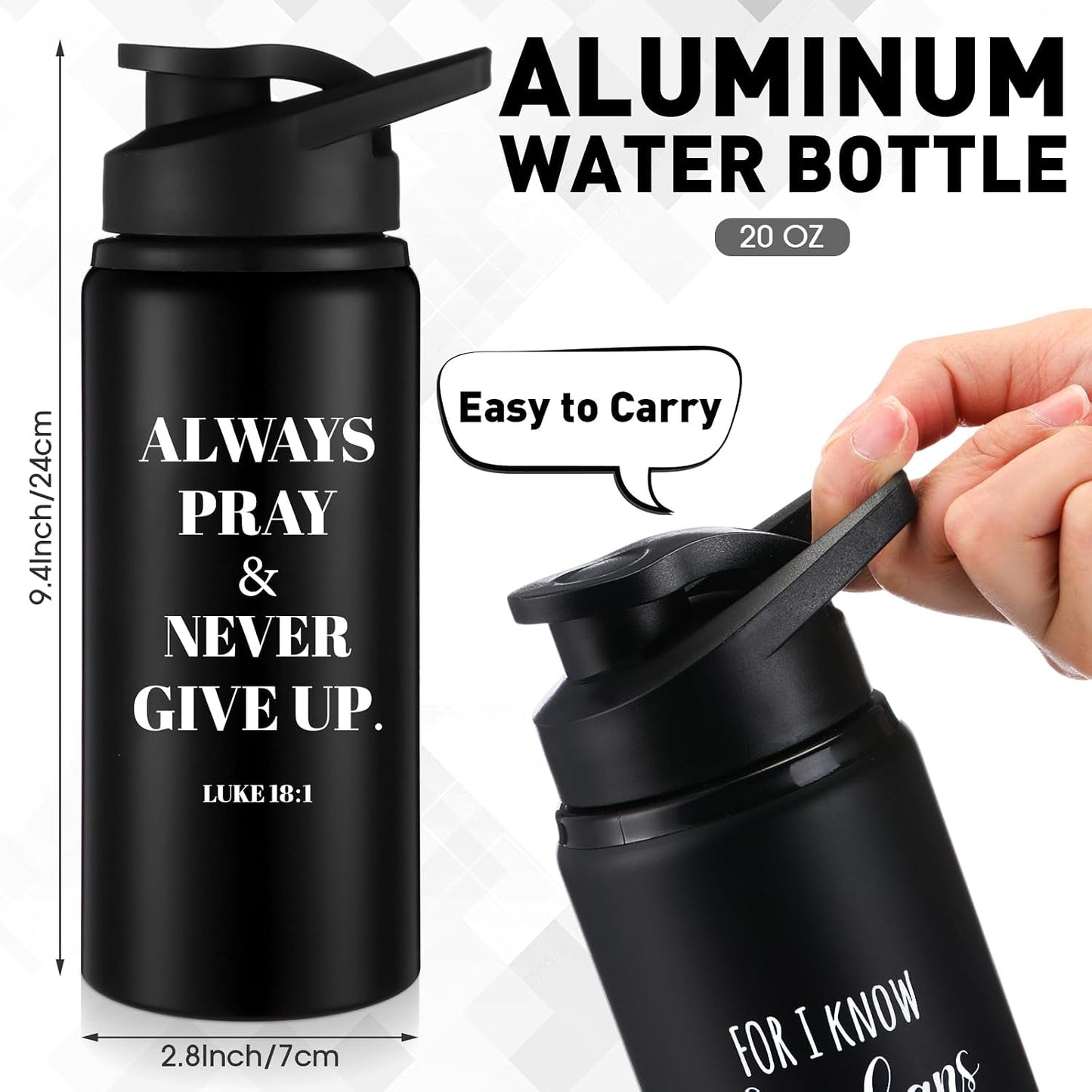10 Botellas Agua Aluminio Cristianas 20oz Negro Reutiliz.
