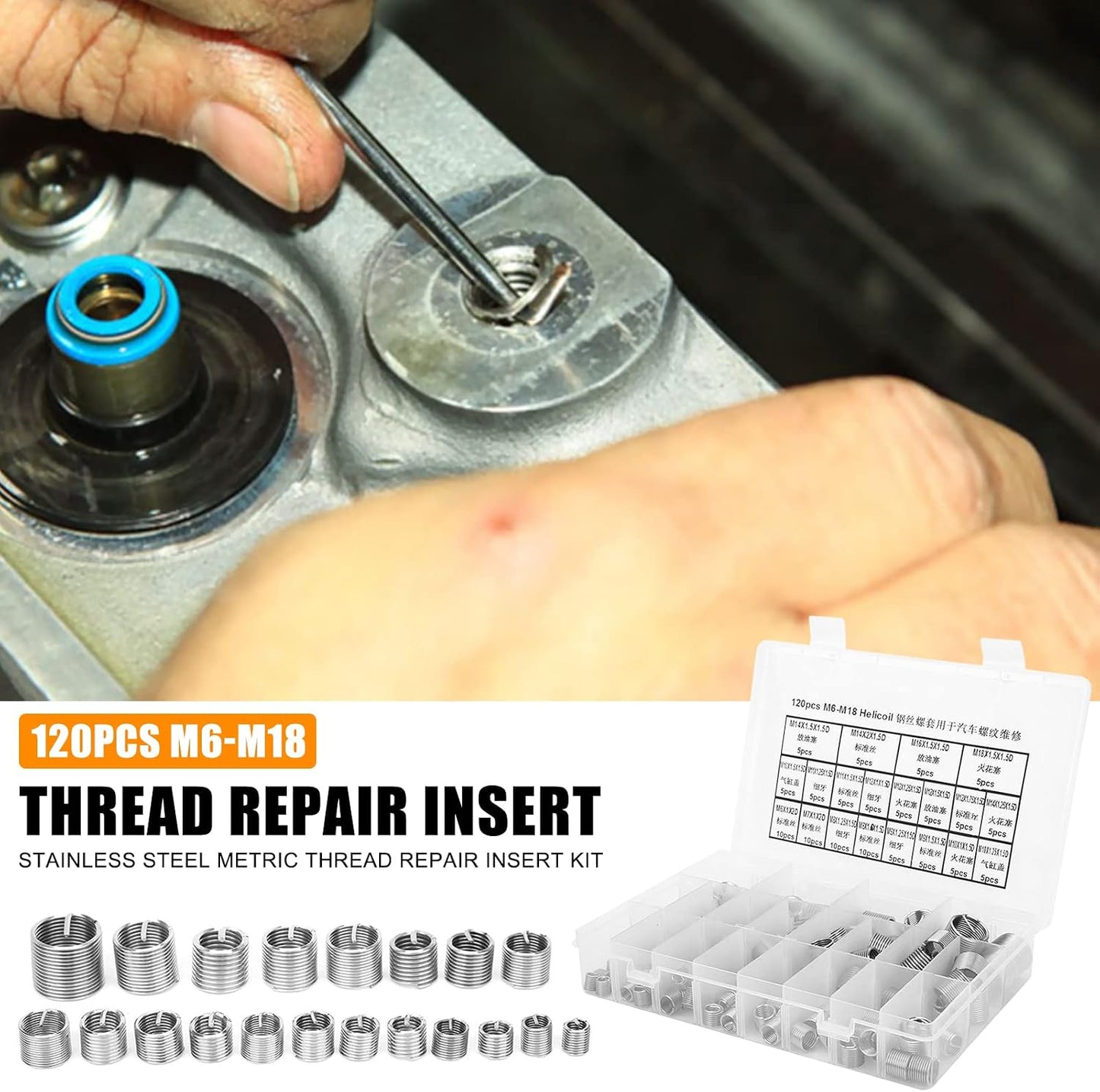 Kit 120 Pzas Insertos Roscados Acero Inox M3-M18