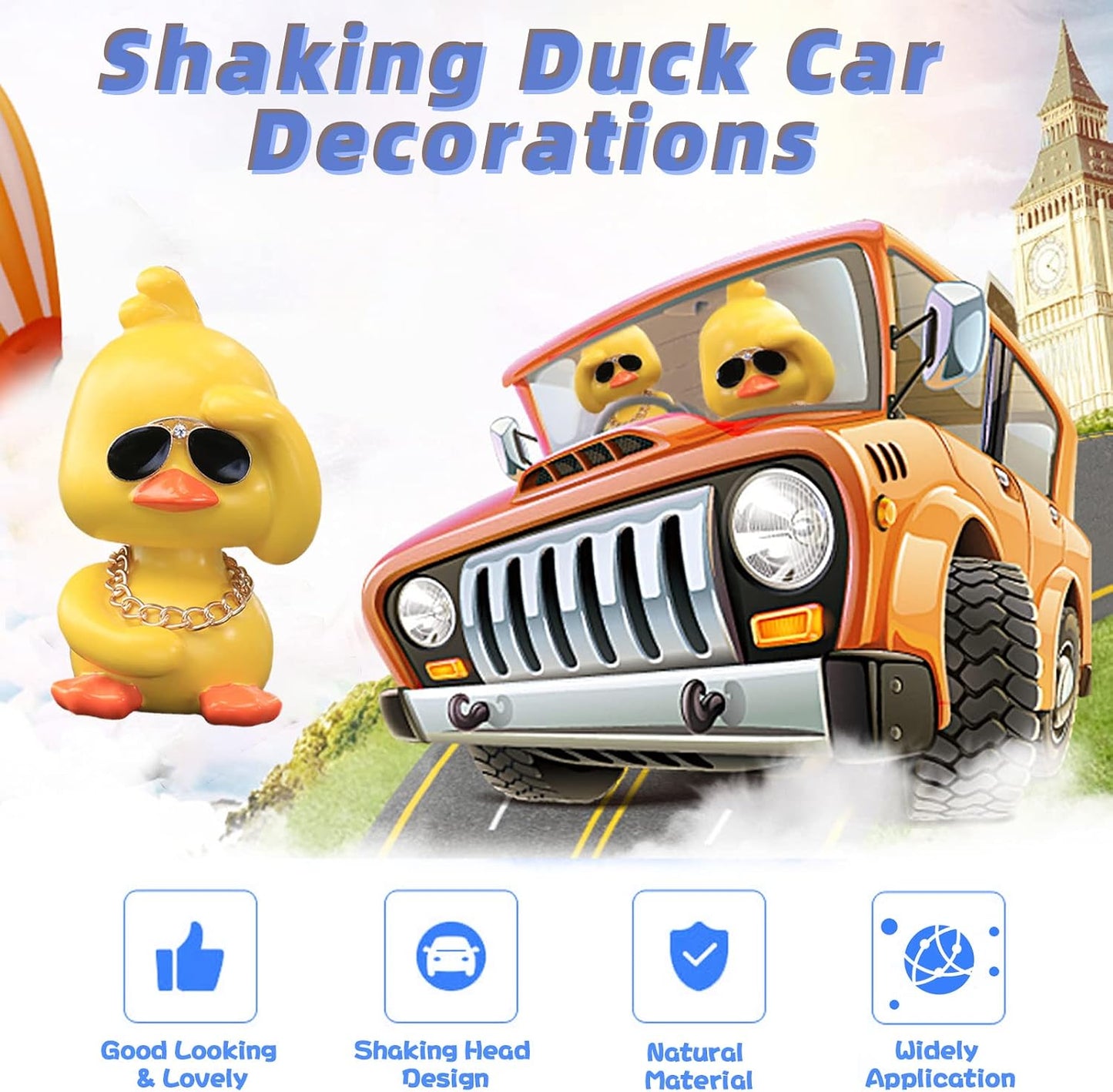 Muñeco pato amarillo decoración coche interiores