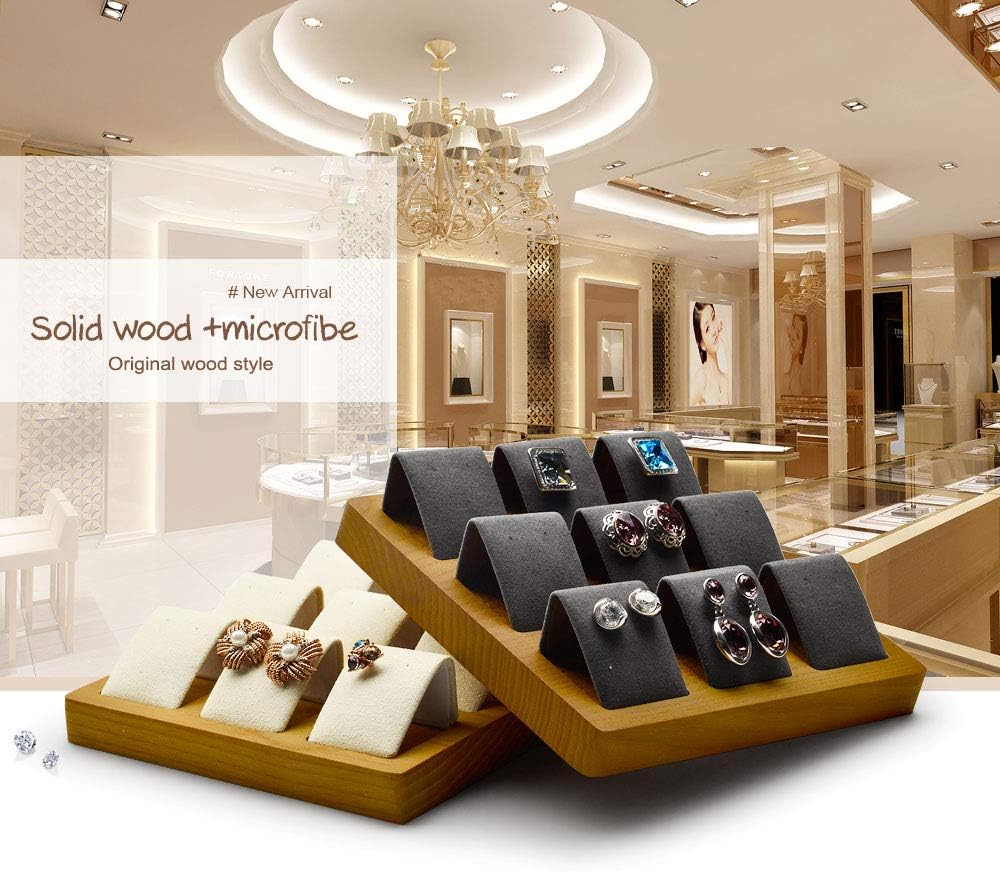 Soporte joyas madera maciza escaparate blanco crema
