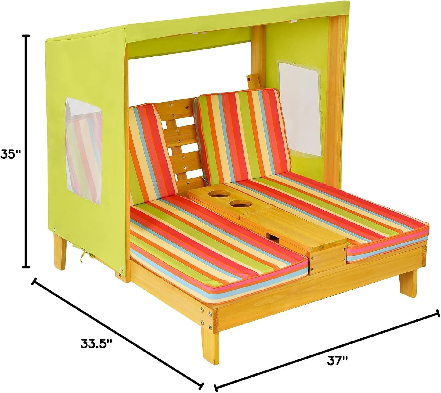 Tumbona doble para niños al aire libre con toldo y cojines