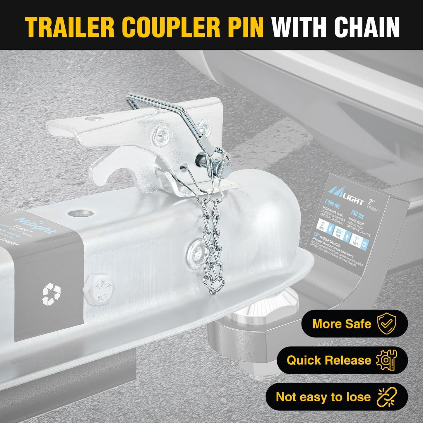 Acoplador remolque 1-7/8" 2000lbs con pestillo y cadena
