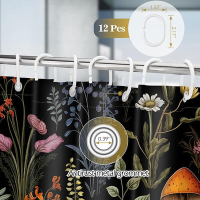 Cortina ducha estilo Boho con flores y plantas botánicas