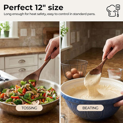 2 Pzas Cucharas Madera Acacia 12pulg Utensilio Cocina