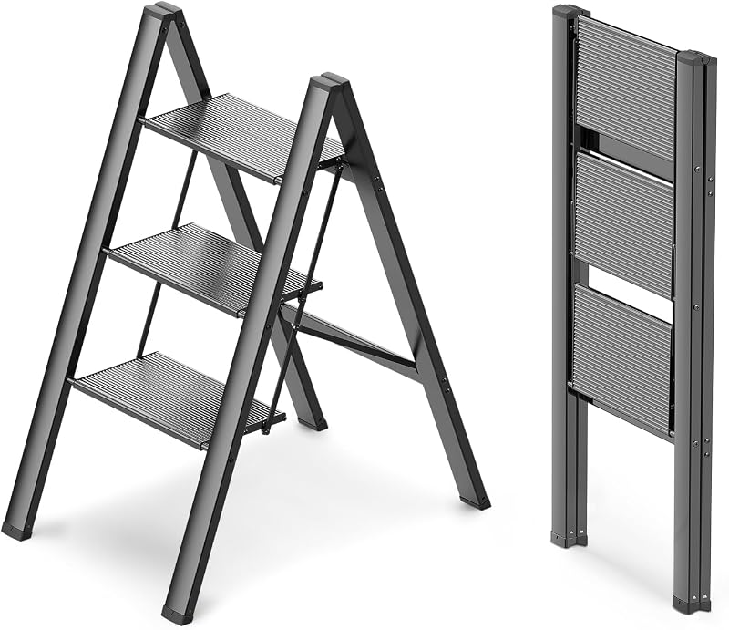 Taburete plegable 3 escalones carga 300lb color negro