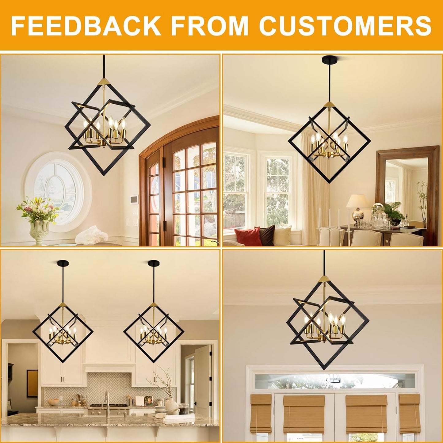 Candelabro moderno 24pulg 6 luces metal negro y dorado