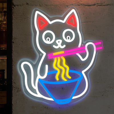 Letrero neón gato ramen luces LED USB para nte bar fiesta