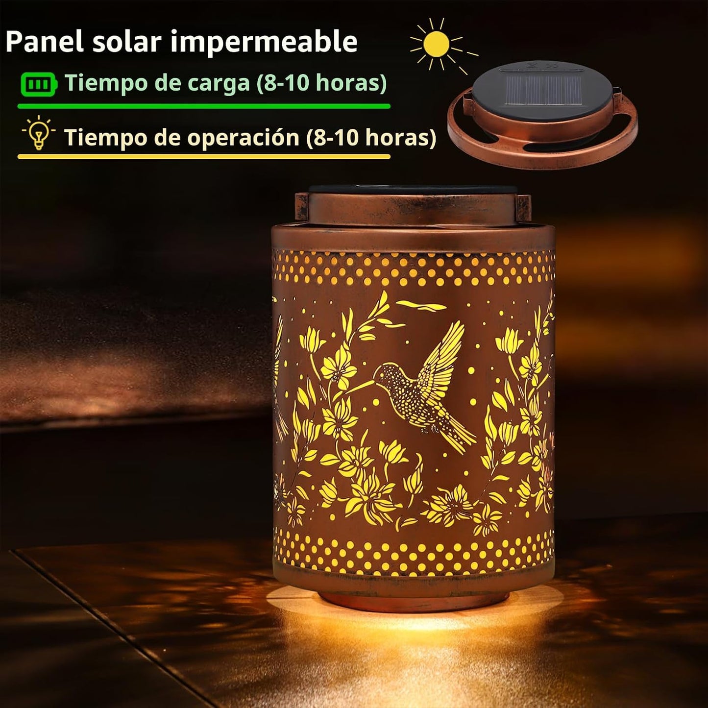 Faroles solares colgantes LED para jardín, pack 2 colibríes