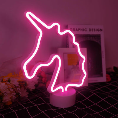 Letrero neón unicornio rosa con soporte USB y pilas para niñas