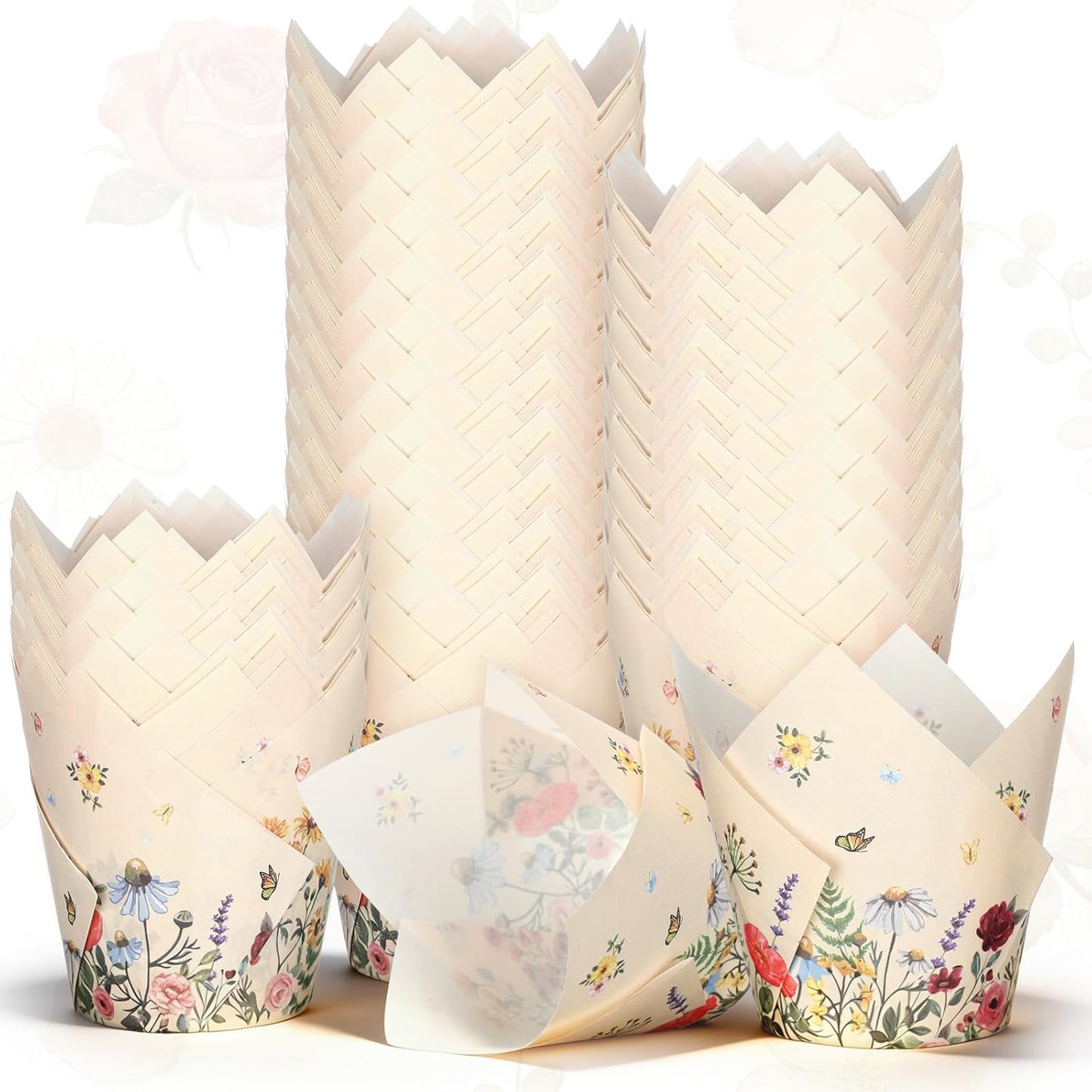 200 Pzas Flores Tulipán Beige para Cupcakes Hornear