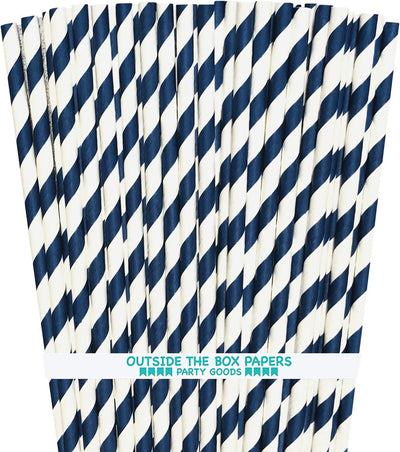 Pajitas papel rayas azul marino 100 pzas