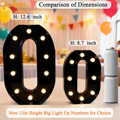 Letrero plástico negro números iluminados 12.6pulg cumpleaños