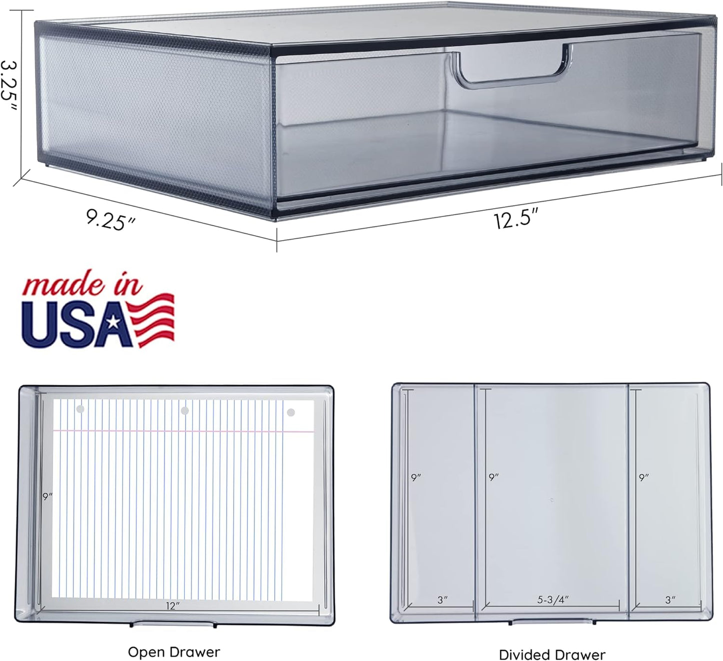 Cajones organizadores plástico apilables set 2 gris 12.5"
