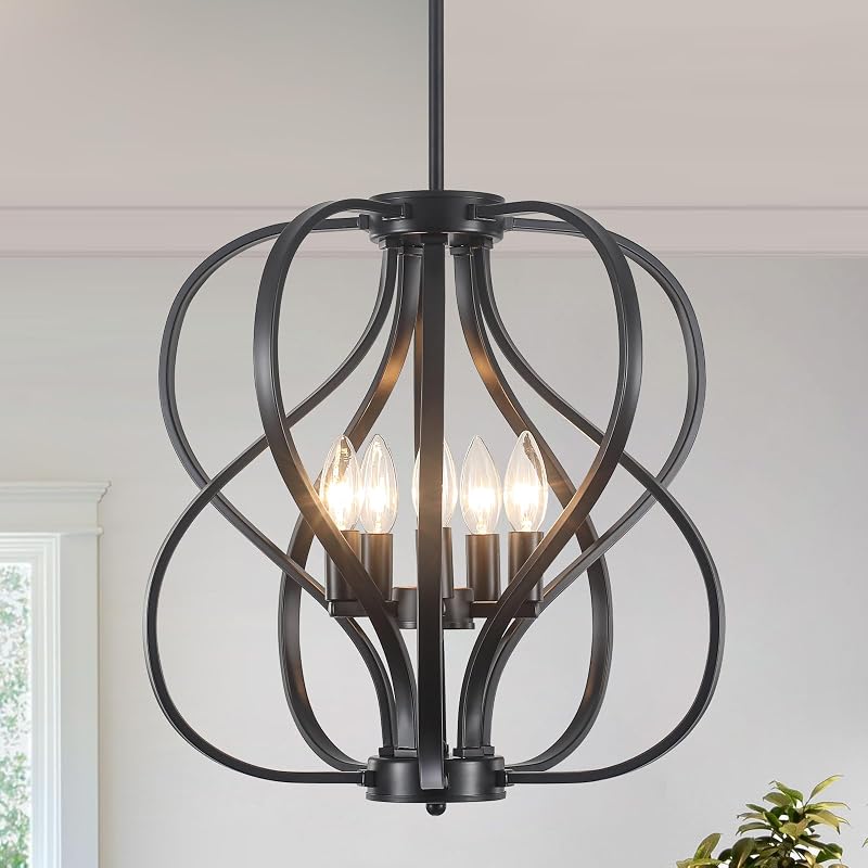 Lámpara araña negra 5 luces 18.5" ajustable comedor cocina