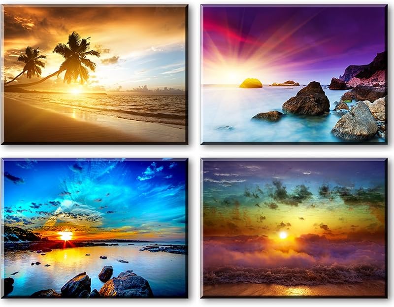 Decoración playa dormitorio arte mar puesta sol lienzo 4pzas
