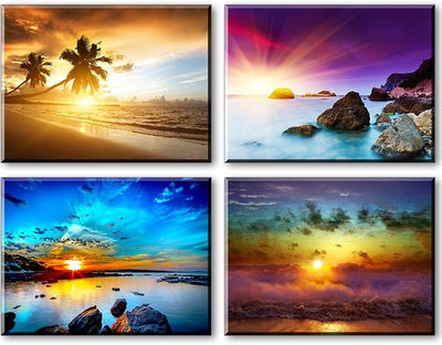 Decoración playa dormitorio arte mar puesta sol lienzo 4pzas