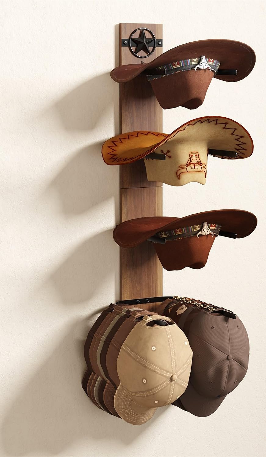 Soporte sombrero madera rústica 2 pzas 12cm 4 ganchos