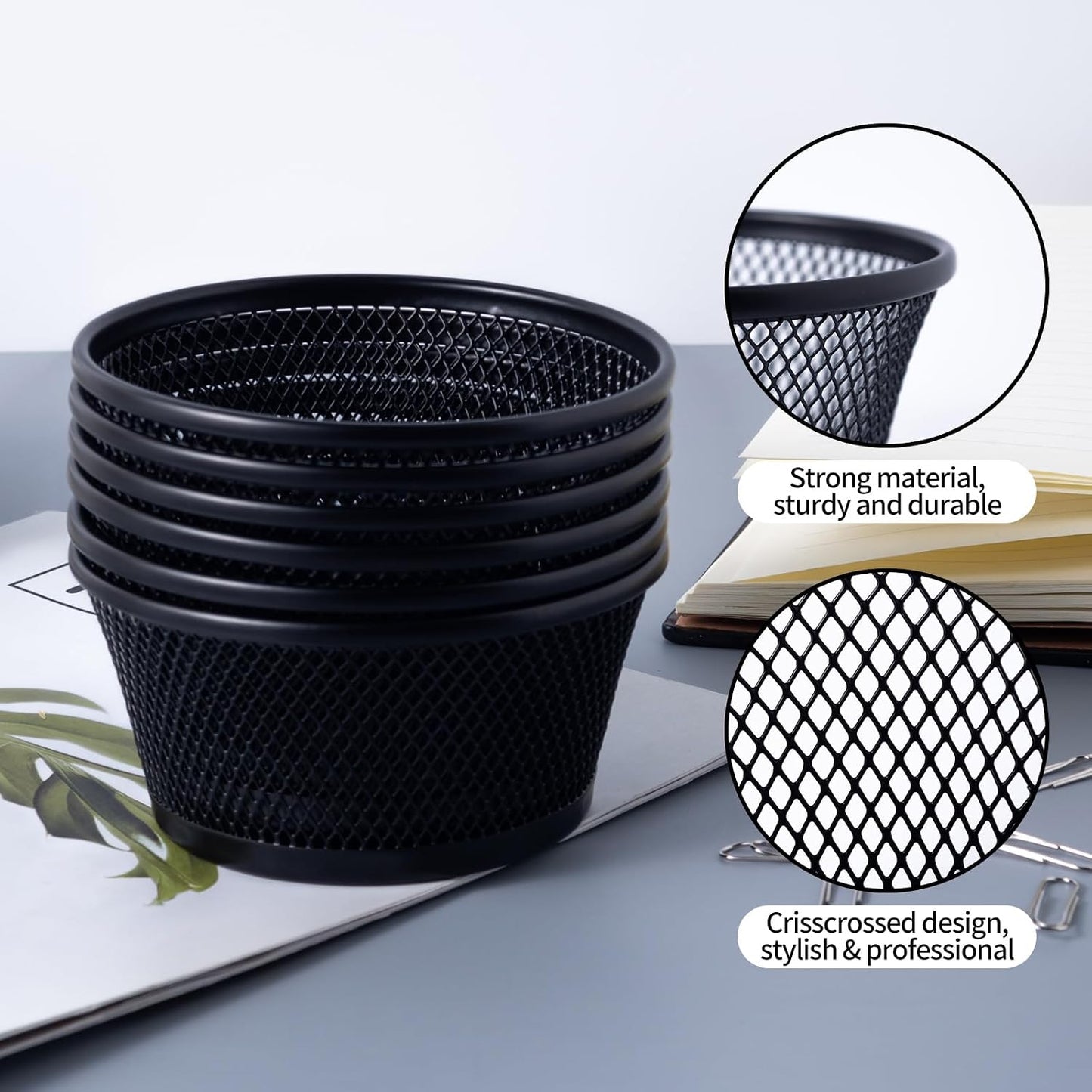 6 Soportes Clips Papel Malla Alambre Negro