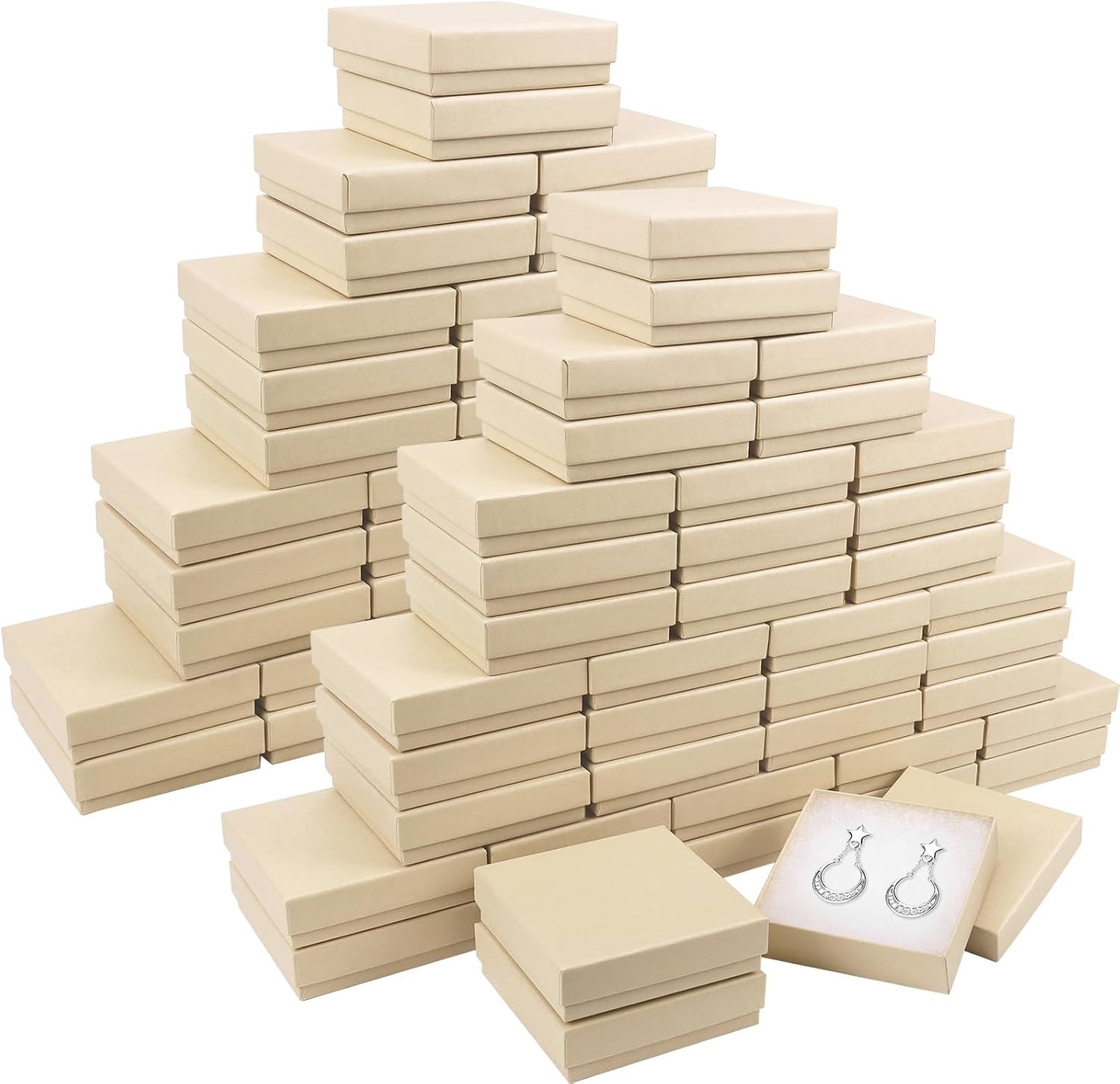 Cajas regalo cartón joyas 80uds 3.5x3.5x1" con algodón tapa