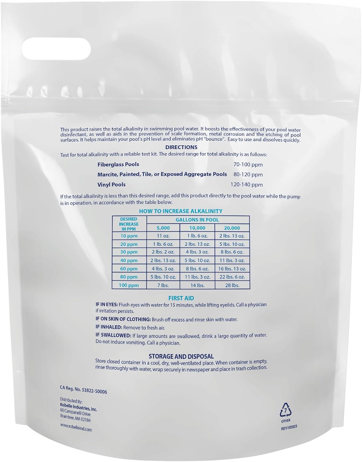 Alcalinidad piscina 10lb 100% bicarbonato sodio
