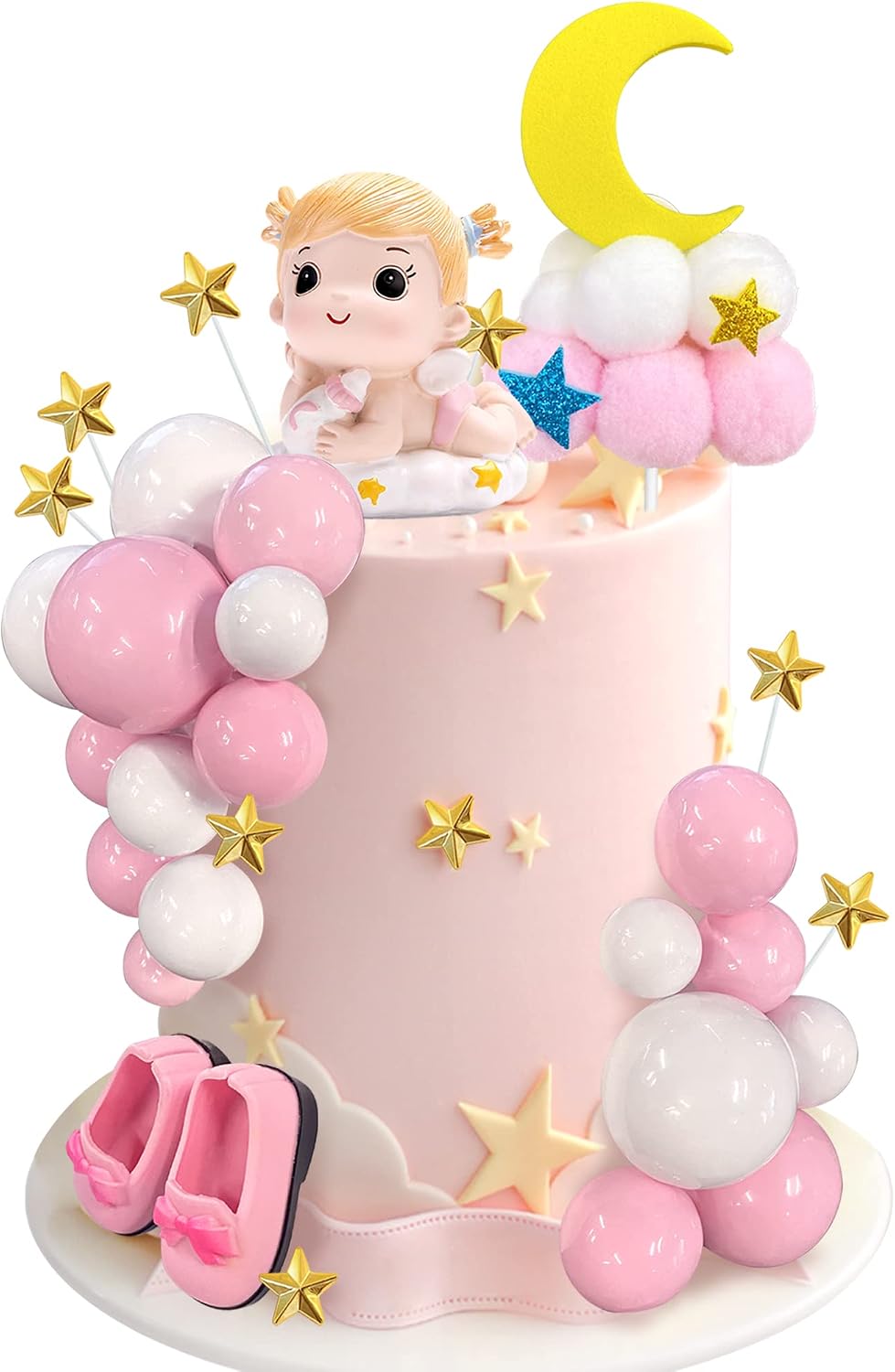 30 Pzas Decoración Rosa para Tarta Bebé Niña