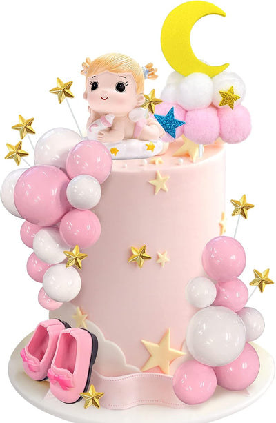 30 Pzas Decoración Rosa para Tarta Bebé Niña