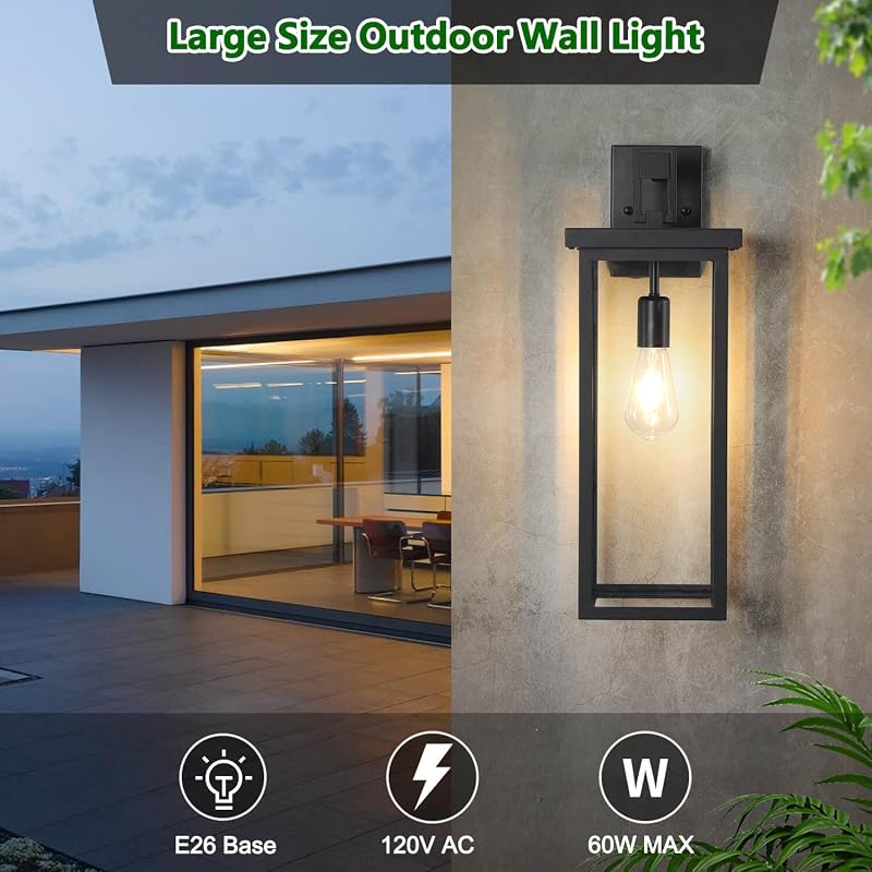 2 Lámparas pared exterior 20pulg negro mate impermeables E26
