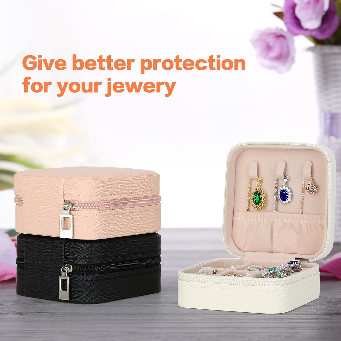 Joyero mini 3 pzas para mujer viaje negro rosa blanco