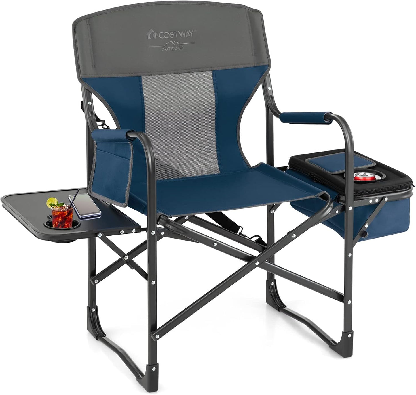 Silla camping plegable resistente 400lb con mesa y bolsa