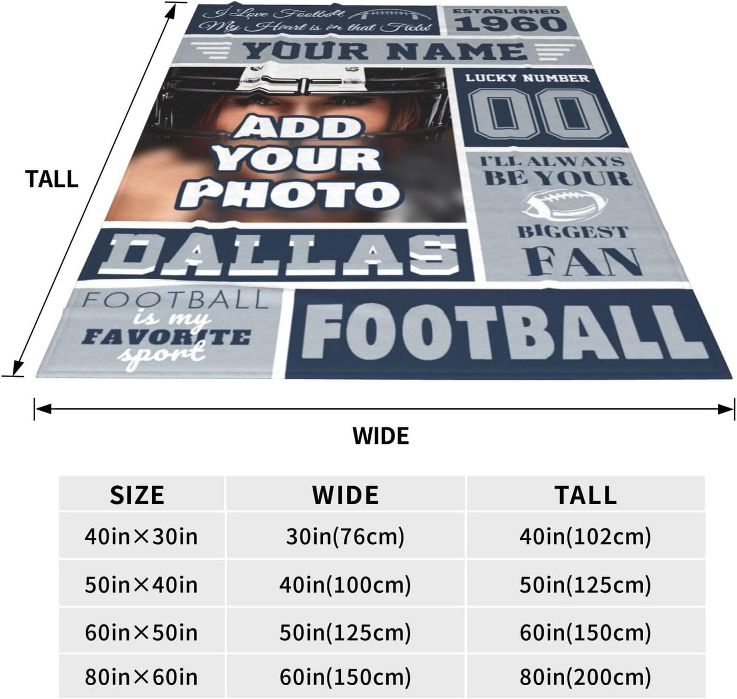 Manta personalizada Dallas con nombre y número fútbol