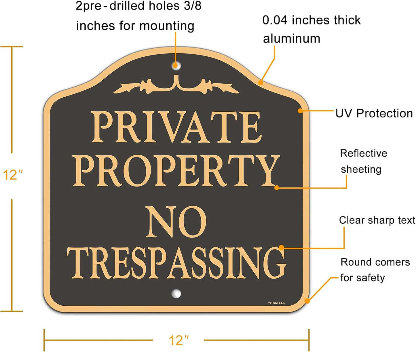 Señales No Trespassing 12x12pulg metal 4 Pzas negro