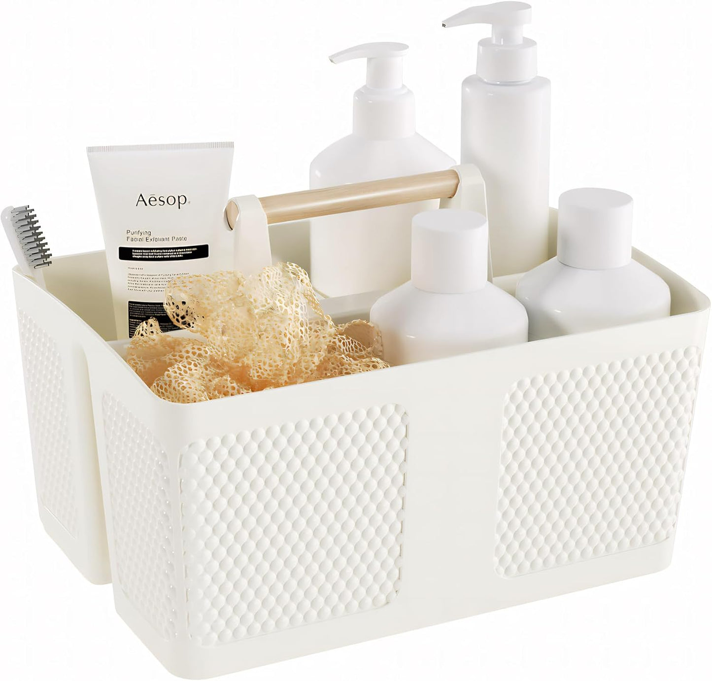 Organiz. ducha portátil con asa resistente al óxido blanco