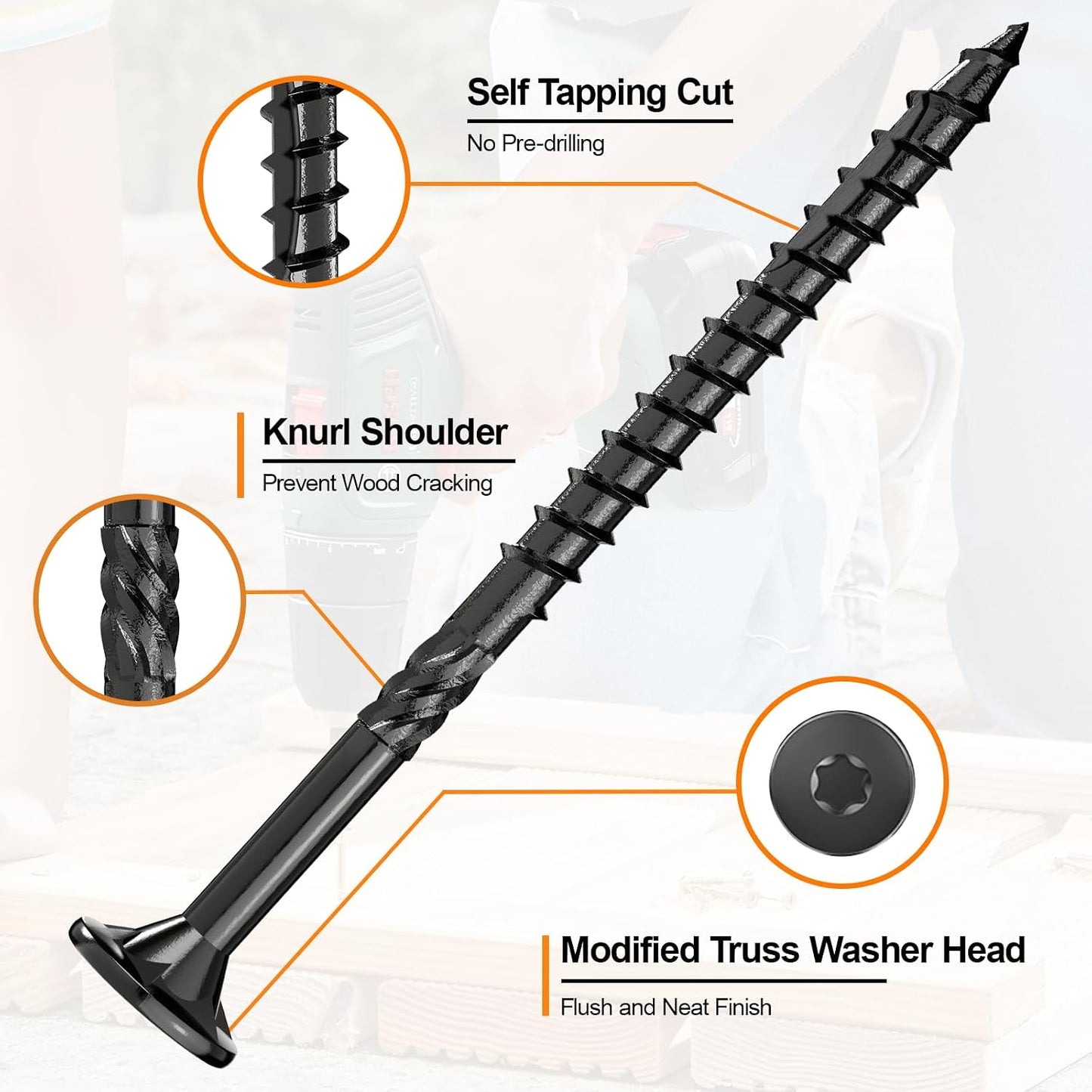 Tornillos terraza #10x3 316pz para madera cabeza estrella negro