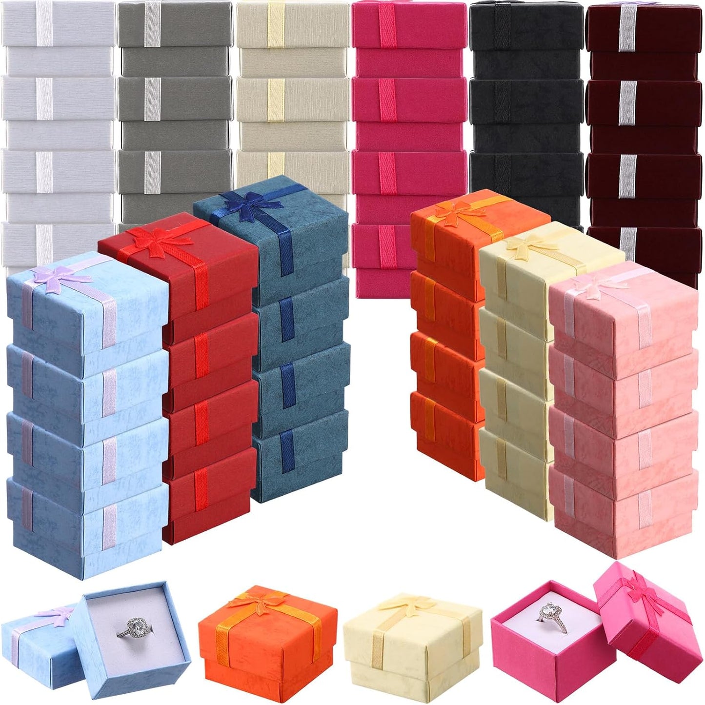 120 Cajas Regalo Joyas 2x2" con Lazo 12 Colores