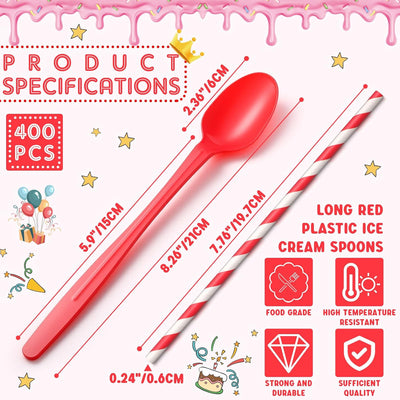 200 Juegos Cucharas Helado 8.27pulg Pajitas Plástico Resistente