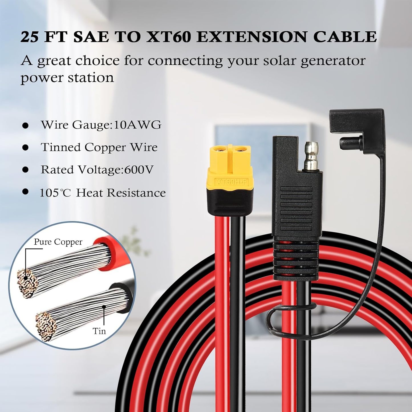 Cable extensión XT60 a SAE 25ft con adaptador inverso