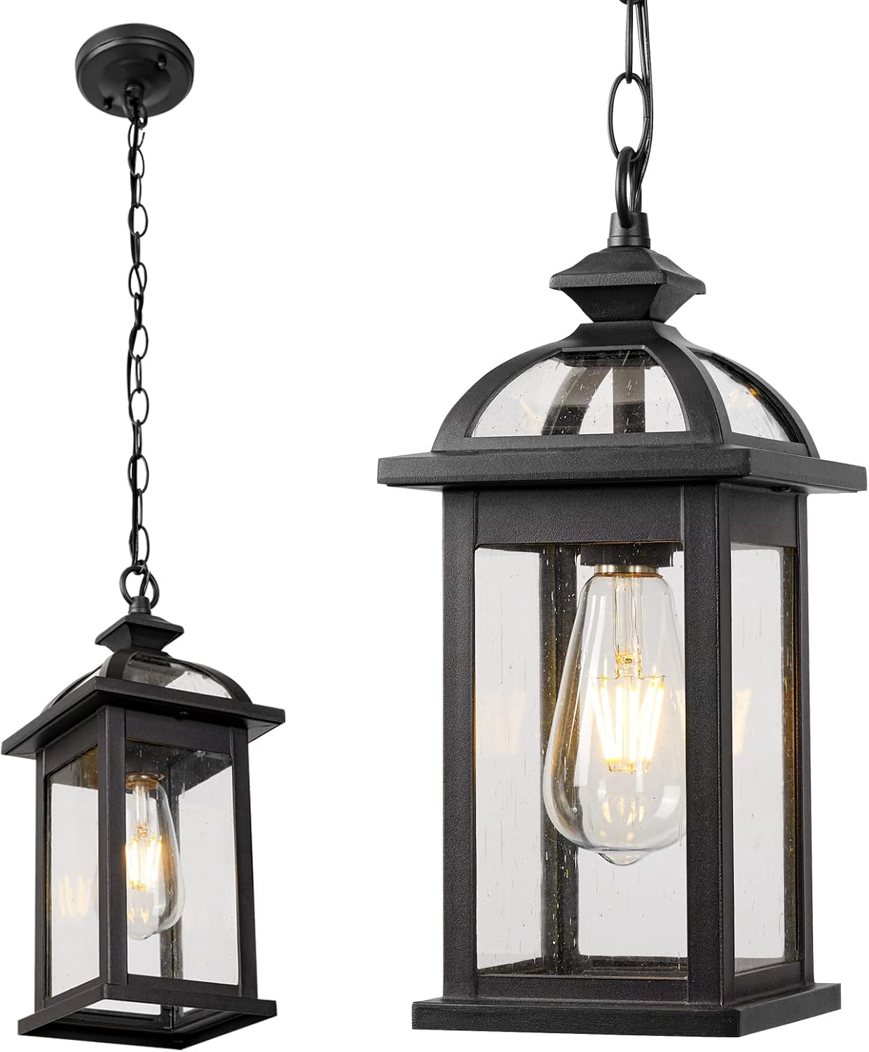 Farol colgante exterior vidrio aluminio negro