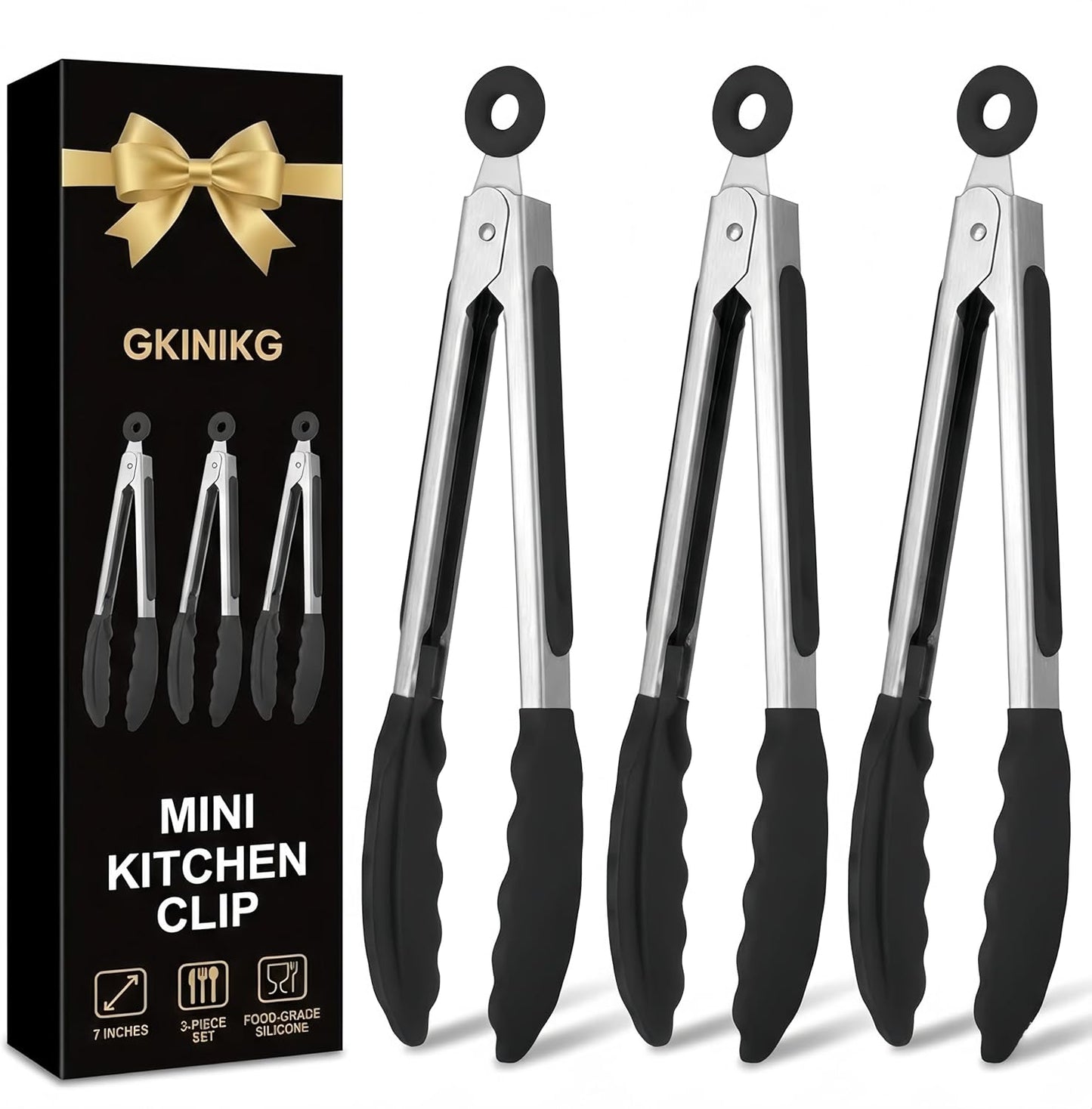 Pinzas acero inox con punta silicona set 3 para cocina