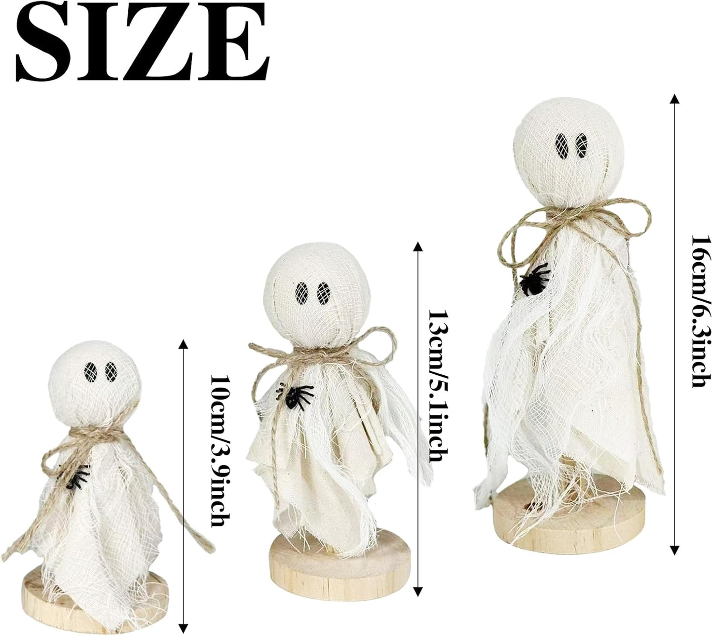 3 Adornos Fantasma Halloween Araña Madera