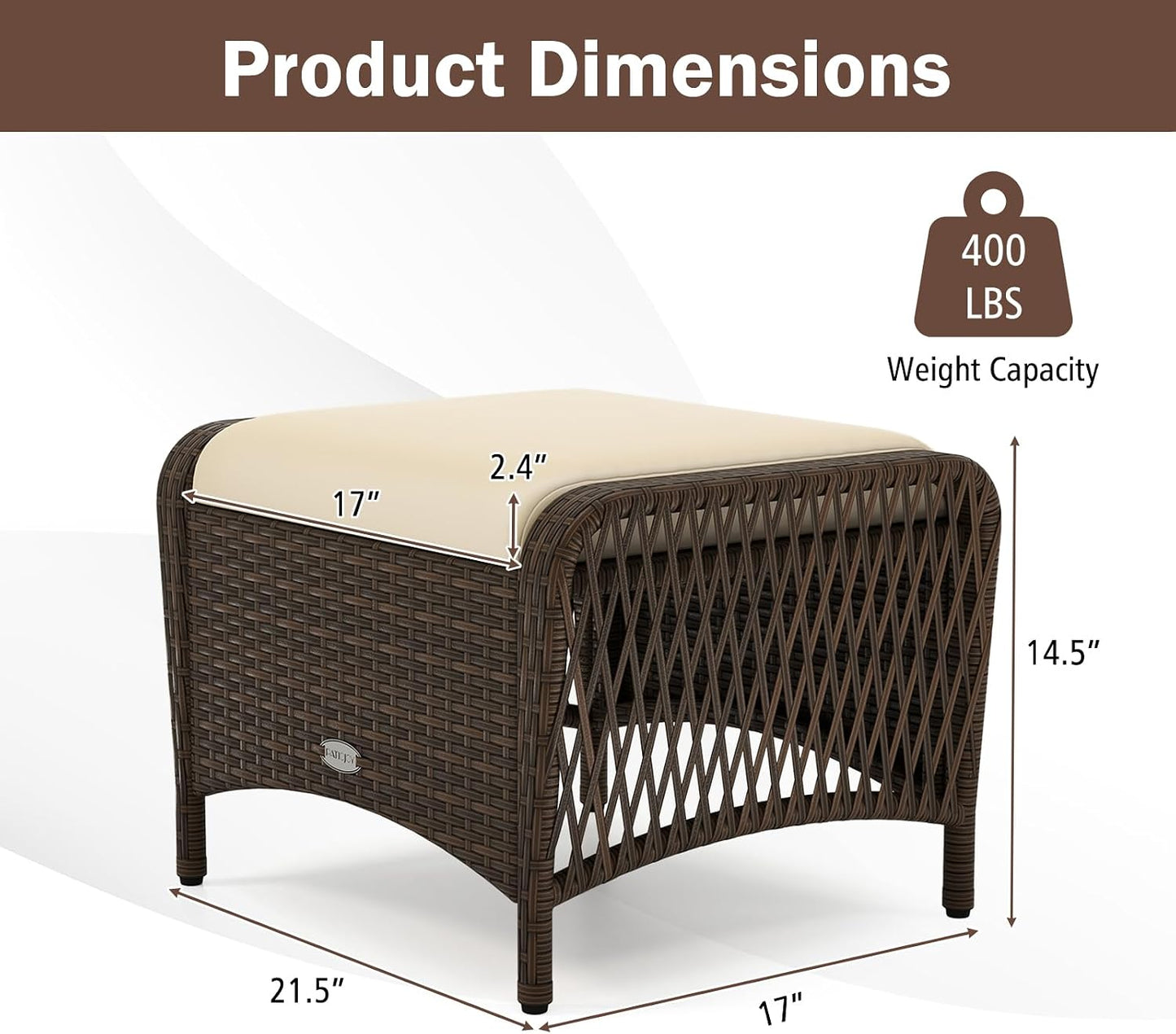 2 Otomanas Mimbre Exterior con Cojines Beige