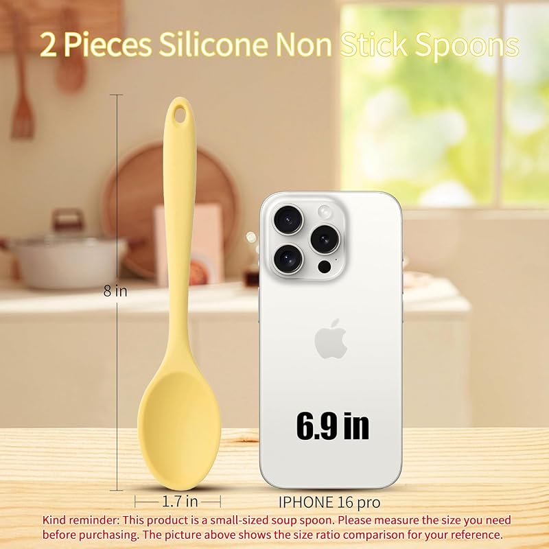 2 Pzas Cucharas Silicón para Mezclar Cocina Hornear Amarillo