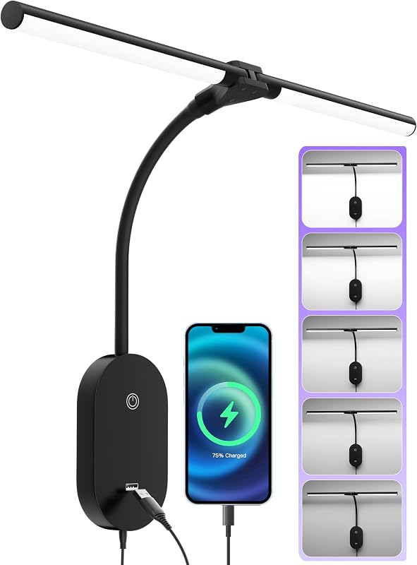 Luz LED pared cabecero 2 USB 5 controles 4h autoapagado