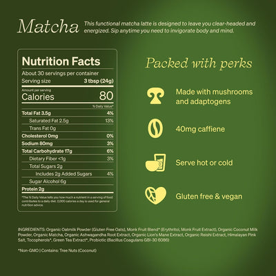 Té Matcha Orgánico Latte Superalimentos Polvo Leche Avena