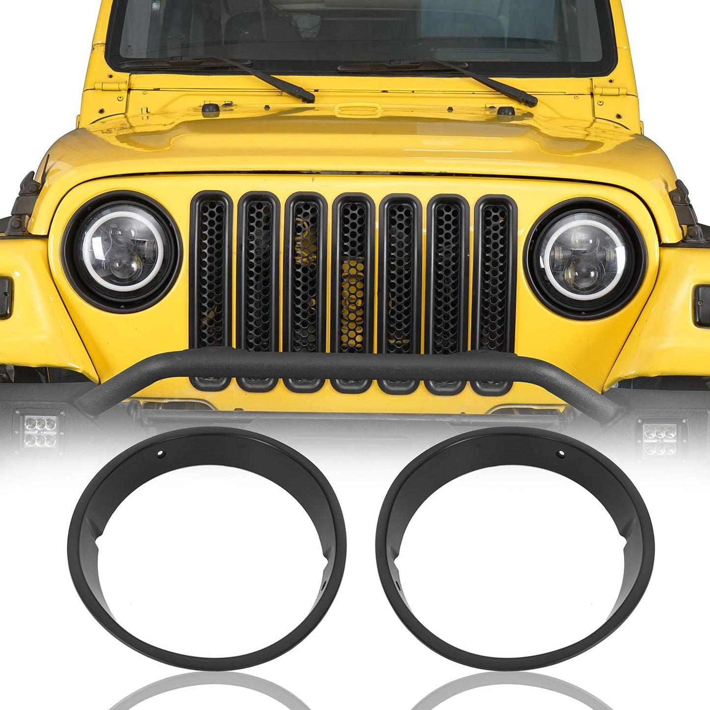 Cubierta biseles faros negro mate soporte Jeep Wrangler TJ